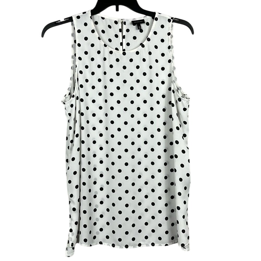 Who What Wear Sleeveless Sheer Blouse Womens Size XL Black White Polka‎ Dot